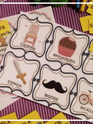 Jogo de alfabetização Bingo das Rimas Jogo educativo Consciência fonológica